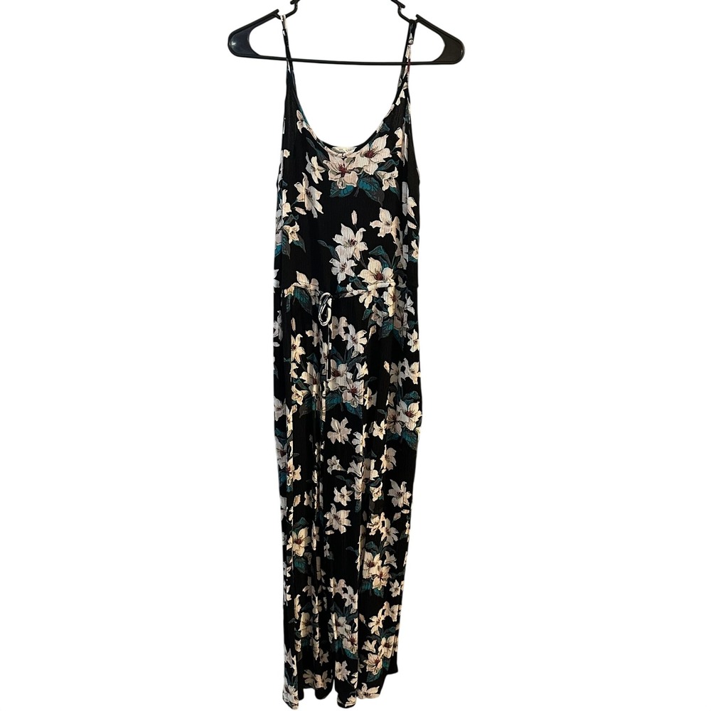 Aeropostale Floral‎ Maxi Dress Spaghetti Strap Black White Teal Size S